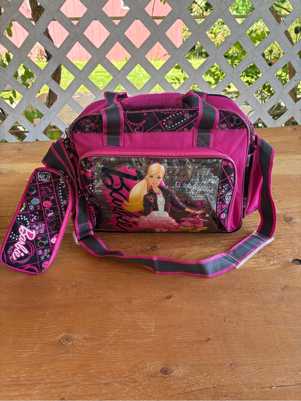 Barbie Hot Pink and Black Travel Bag with Shoulder Strap